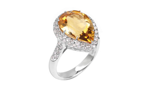18ct White Gold Pear Citrine & Diamond Ring